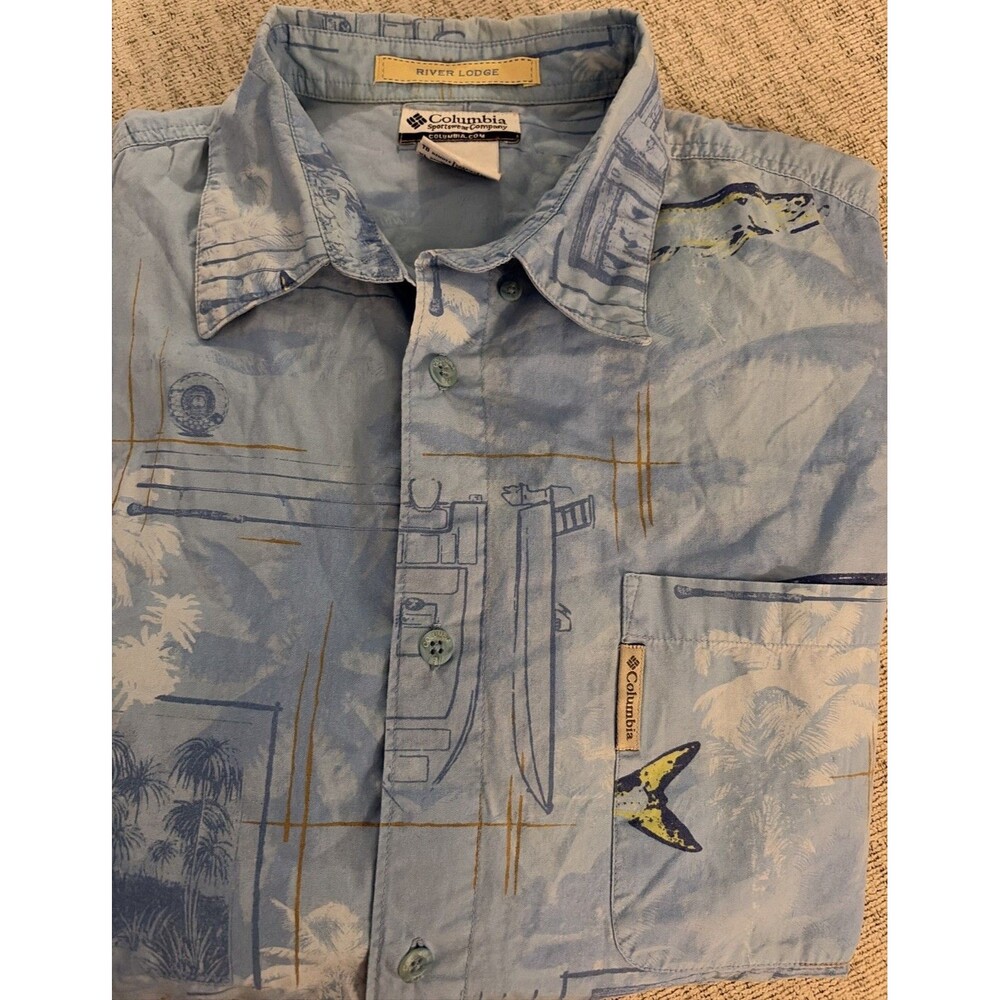 Columbia PFG River Lodge Shirt Palm Trees And Fishing XL Vented Back